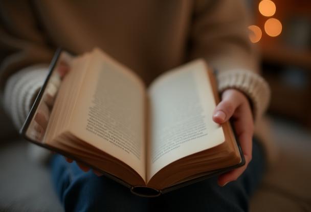 Image of a person reading a book comfortably.
